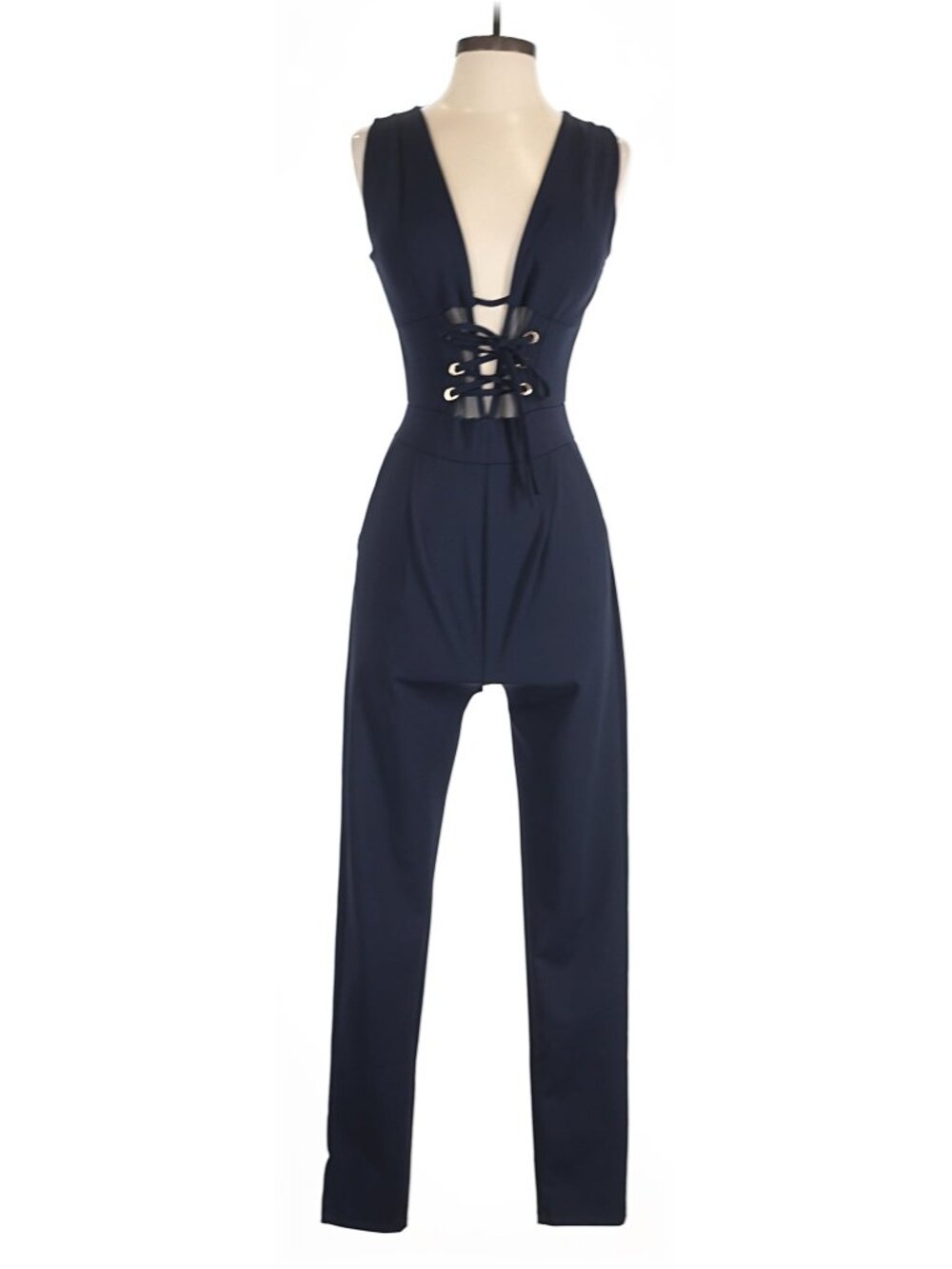 Boohoo Black Lace-Up Corset Jumpsuit
